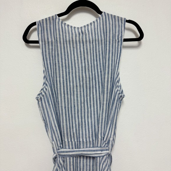 NWOT Margaux Stripe Belted Linen Midi Dress - Sleeveless Button-Front - Picture 8 of 10